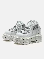 Spanish Style Chunky Platform Punk Studded Lace-Up Shoes for Women, Metallic High-Top Casual Leather Sneakers for Petite Ladies