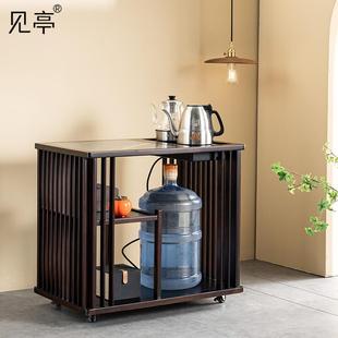 烧水壶一体白蜡木边柜 胡桃木可移动藤编餐边原木风家用客厅新中式