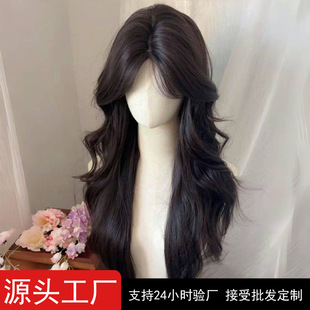 许昌泽兰商贸有限公司假发【免发网】新款精修假发中分棕黑色长卷