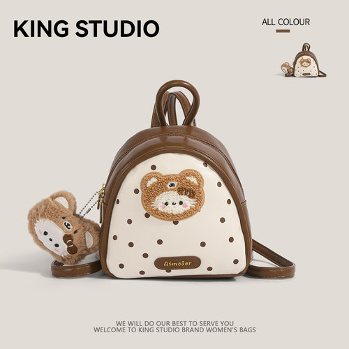 可爱卡通小熊波点双肩包包女背包