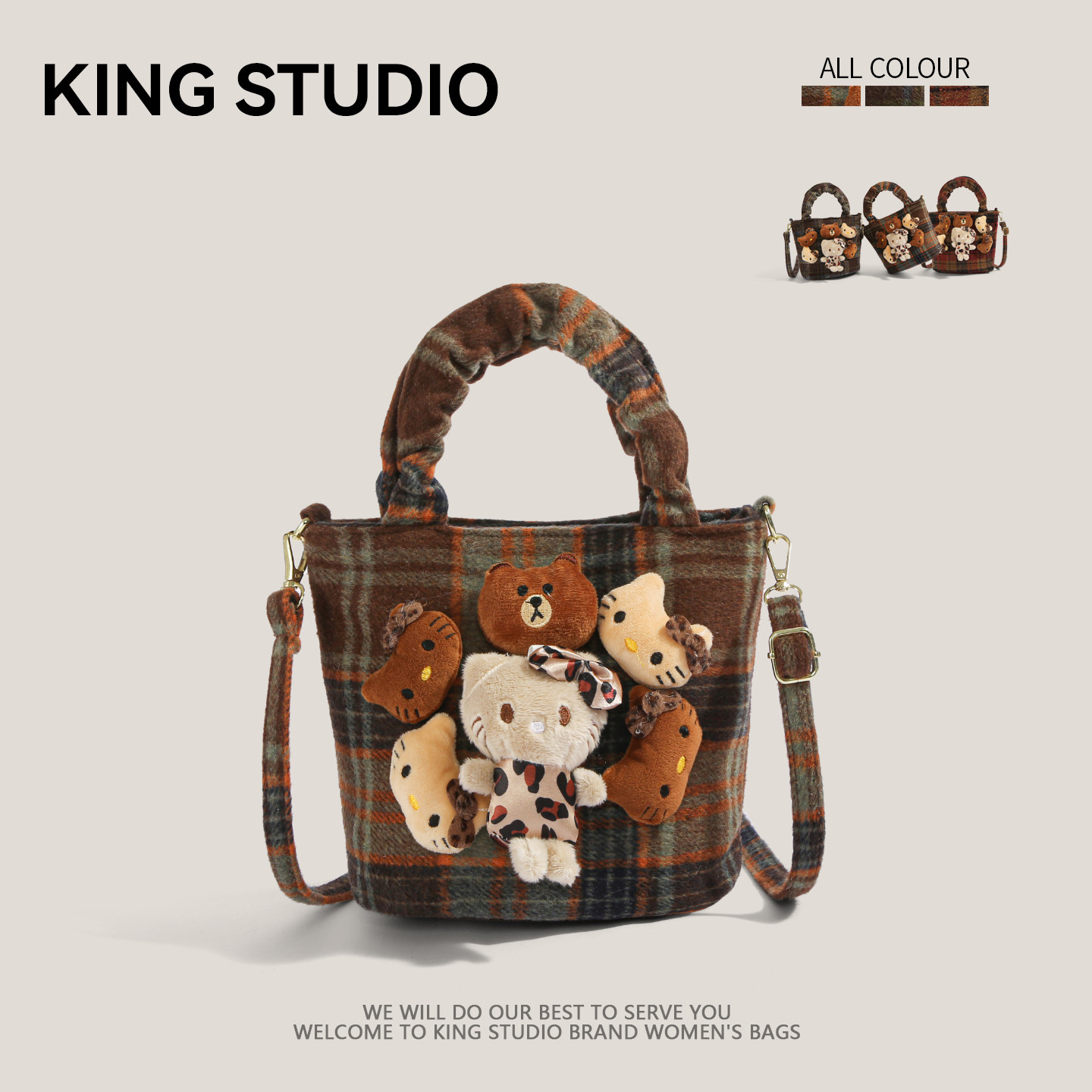 可爱HelloKitty帆布包女2026新款潮小众毛绒卡通手提包单肩斜挎包