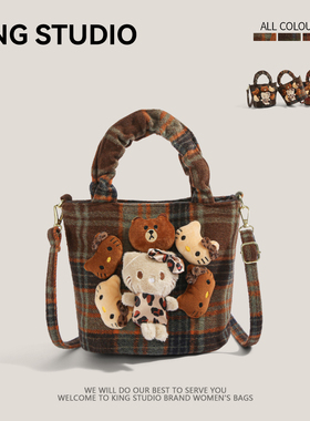 可爱HelloKitty帆布包女2026新款潮小众毛绒卡通手提包单肩斜挎包