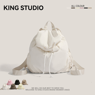 小众褶皱泡芙感双肩包女2026新款时尚百搭大学生通勤书包旅行背包