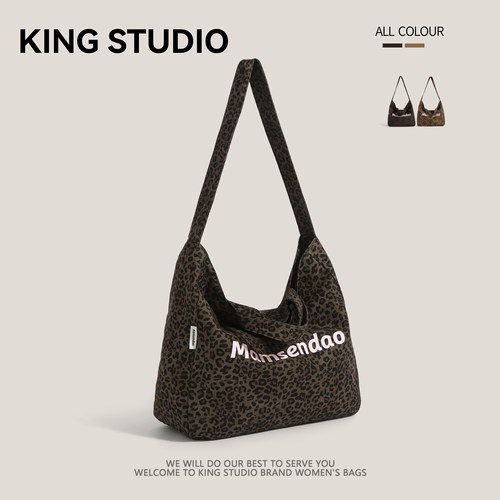 大容量豹纹帆布包包女单肩托特包