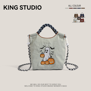 日本ball chain环保购物袋刺绣卡通万圣节迷你手提袋单肩斜挎包女