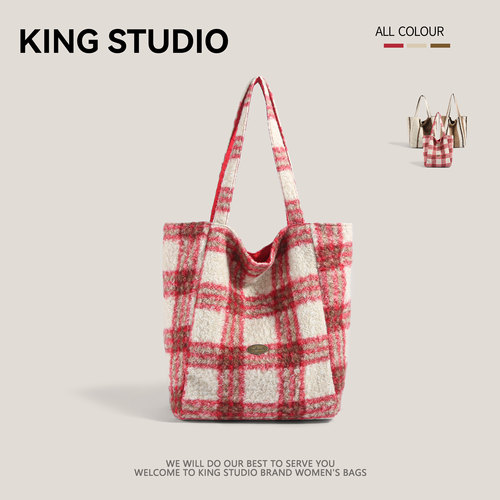 大容量韩国学院风毛呢单肩包女