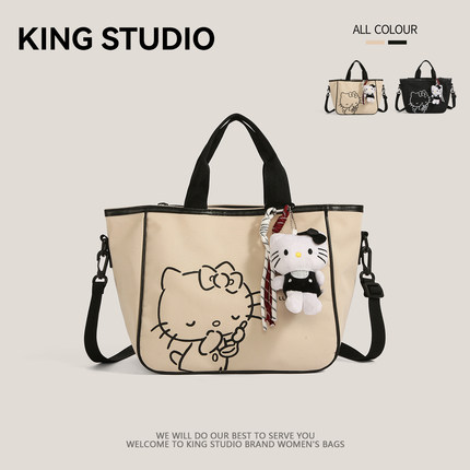 hellokitty手提袋帆布包女2025新款大容量上班通勤便当单肩斜挎包