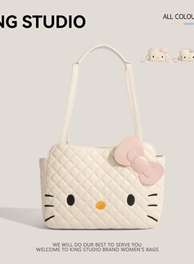 可爱hellokitty双肩包包女2026新款时尚卡通托特包大容量菱格背包