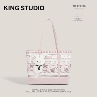 费尔岛印花托特包女2026新款大容量手提单肩包小众百搭通勤腋下包