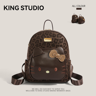 可爱hellokitty豹纹双肩包女2025新款 卡通凯蒂猫百搭迷你单肩背包