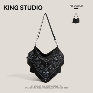 2025新款腰果印花尼龙帆布慵懒风大容量单肩斜挎包文艺休闲托特包