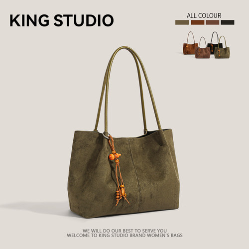 大容量复古麂皮绒通勤托特包女