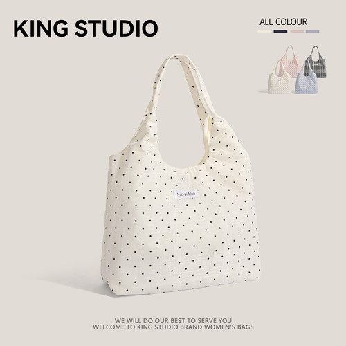 波点帆布包女大容量单肩包托特包