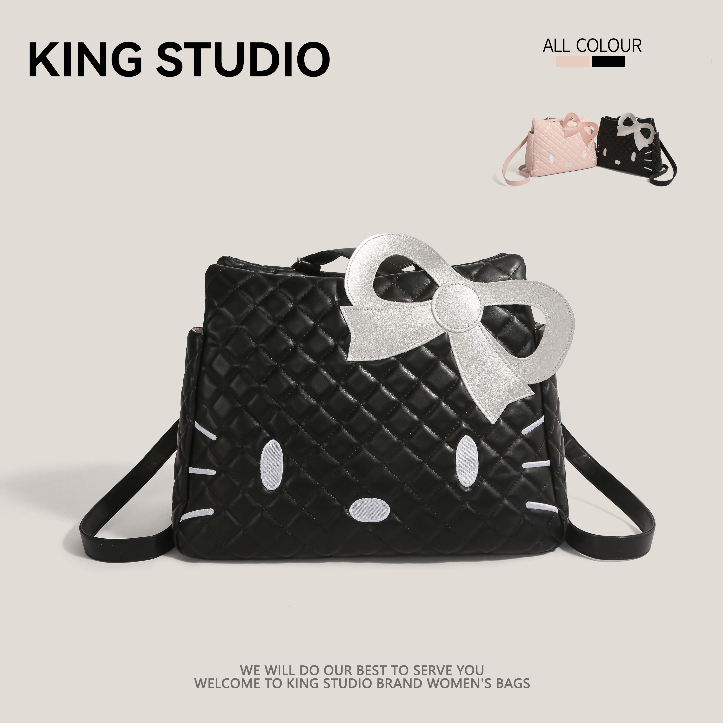 kt猫大容量双肩包女y2k时尚通勤百搭托特包可爱蝴蝶结手提单肩包