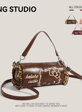 hellokitty包包女2025新款潮凯蒂猫小众复古手提圆筒包单肩斜挎包