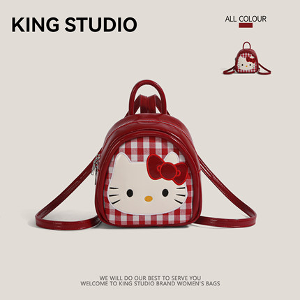 可爱HelloKitty双肩包女2025新款卡通凯蒂猫红色书包学生通勤背包