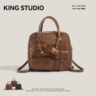 复古学院风双肩包包女2025秋冬新款大容量手提包学生上课通勤背包