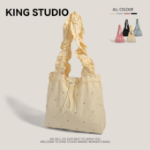 文艺帆布包包女2026新款 潮夏天韩国小清新褶皱托特包百搭大容量包