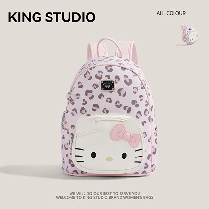 甜酷风粉色豹纹HelloKitty双肩包女2025新款通勤背包百搭学生书包