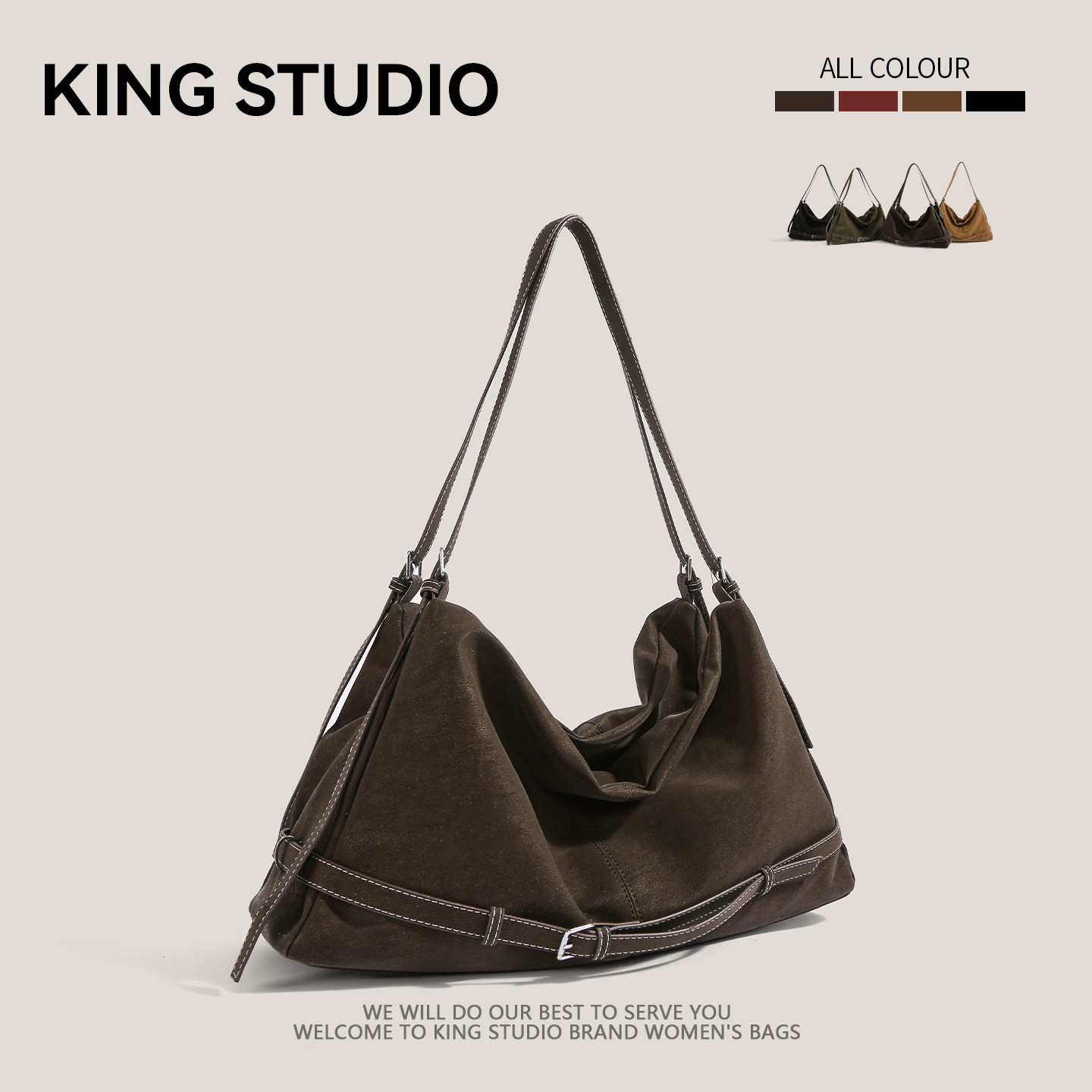 休闲麂皮绒托特包女2026新款复古大容量手提包时尚百搭通勤单肩包