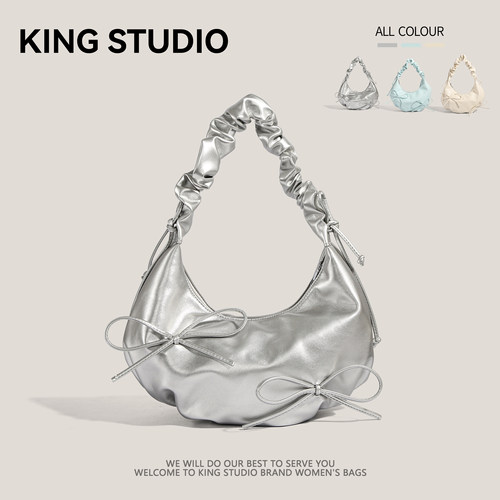 小众设计褶皱肩带蝴蝶结云朵包