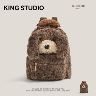 可爱腊肠狗毛绒双肩包女2025秋冬新款潮大容量通勤背包毛茸茸书包