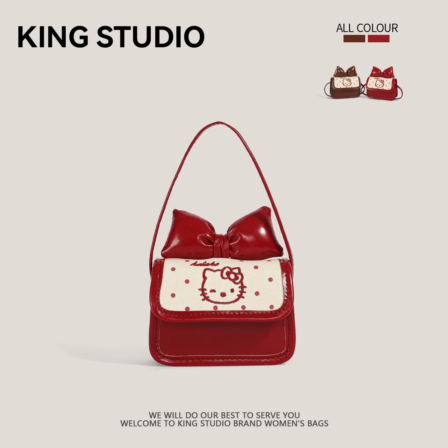 可爱HelloKitty蝴蝶结小方包女2026新款卡通凯蒂猫迷你单肩斜挎包