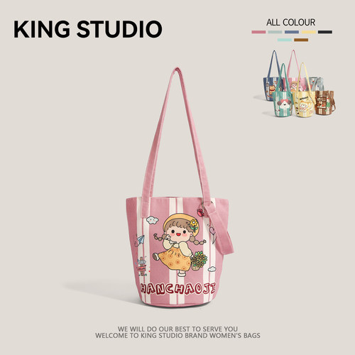 小众设计帆布包大容量通勤水桶包