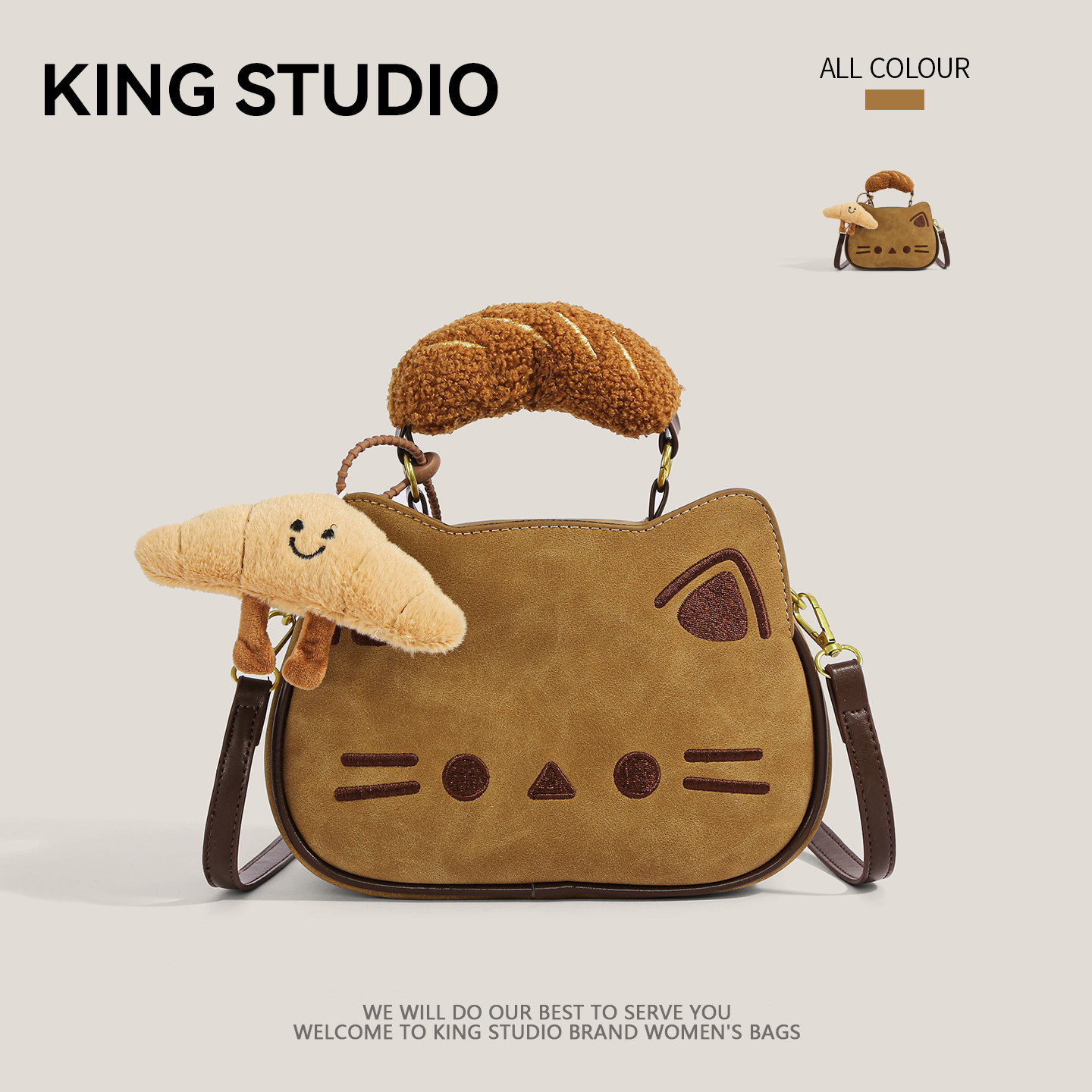 可爱小猫手提包包女2025秋冬新款潮小众设计复古单肩包百搭斜挎包