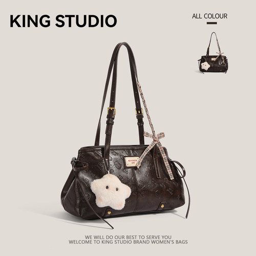 高级感小众印花单肩包女波士顿包