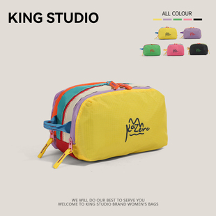 多巴胺撞色化妆包三层分隔新款便携护肤品洗漱用品收纳韩系手拿包