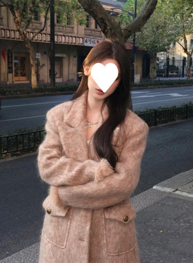 法式复古高级感廓形呢子风衣冬季新款宽松保暖长款西装毛呢外代发