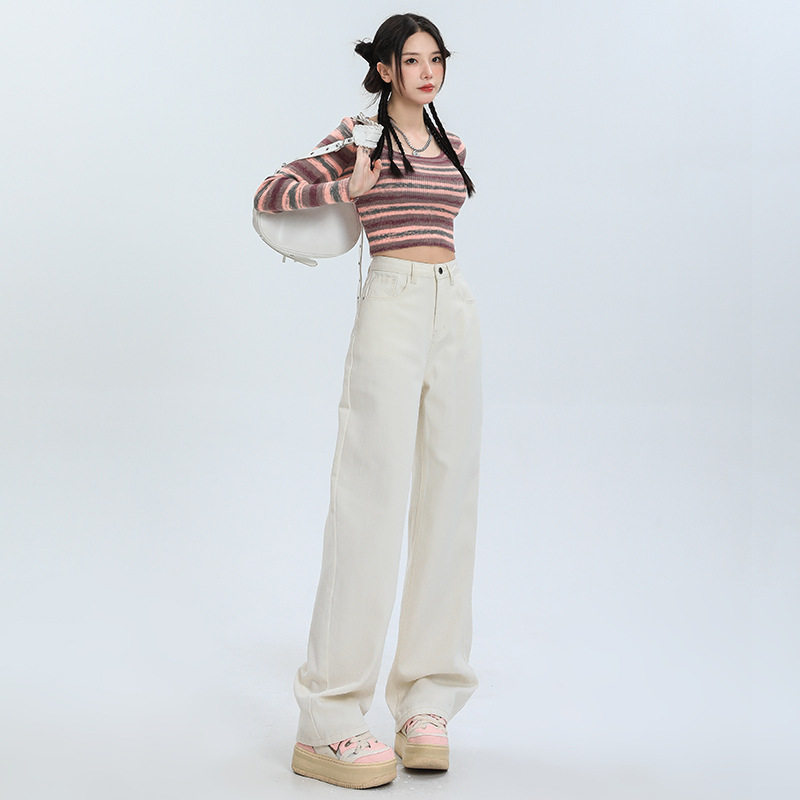 白色牛仔裤女2024春夏款高腰宽松显瘦黑色直筒拖地裤垂感阔腿裤潮