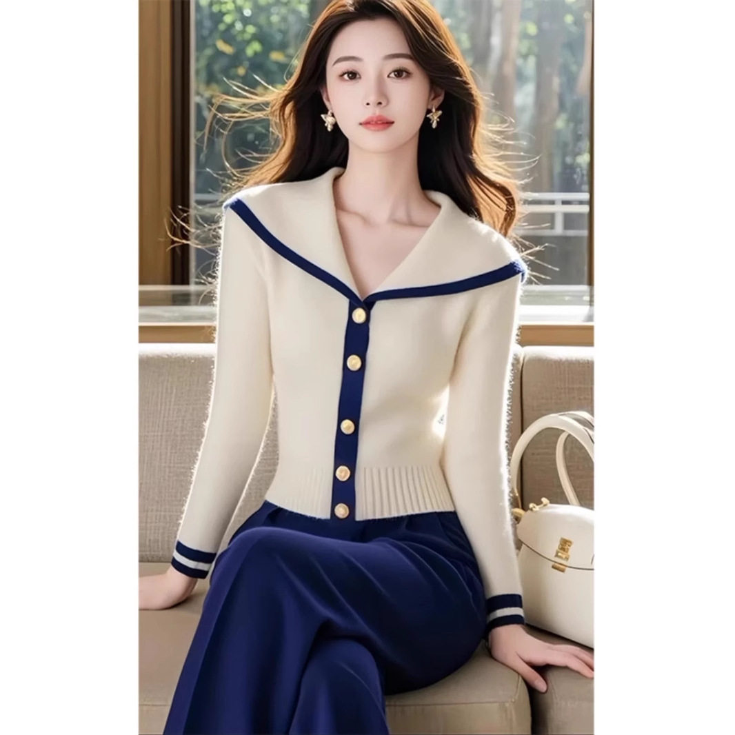 秋装搭配一整套2024新款时尚高级感白色针织衫上衣气质毛衣两件套