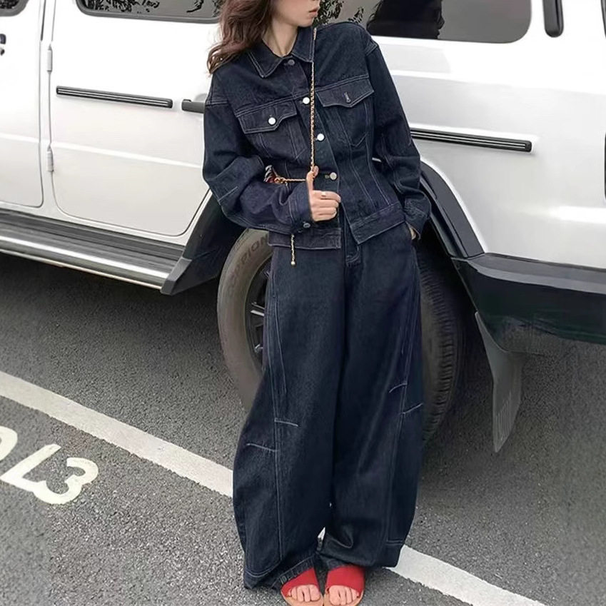 2024秋季穿搭套装复古原色牛仔外套女高级感阔腿裤韩系炸街两件套,男装,牛仔外套,淘宝优惠券,粉丝福利购,淘宝优惠卷