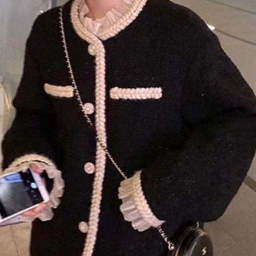 秋季小香风外套女2024夹棉加厚新款韩版短款宽松百搭小个子棉服