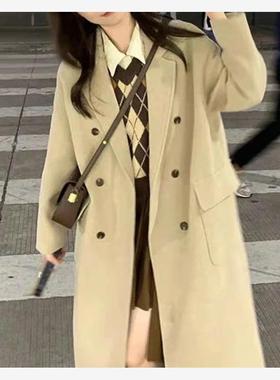 长款呢子大衣女秋冬季毛呢外套小个子韩系高级感日式赫本风英伦风