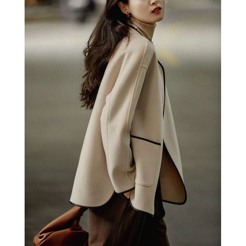 出口外贸大码女装2024秋季新款显瘦百搭气质有腔调法式毛呢短外套