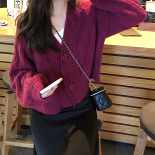 短款毛衣外套女2024秋冬新款韩版网红宽松慵懒风上衣麻花针织开衫