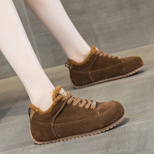 鞋子女款2025新款爆款冬季休闲鞋加绒棉鞋真皮板鞋厚底女士运动鞋