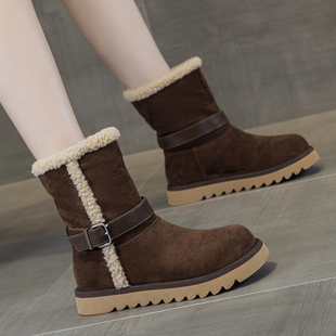 雪地靴女2025新款冬季加绒加厚保暖棉鞋真皮中筒马丁靴子厚底短靴