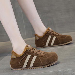 鞋子女2025新款爆款冬季休闲鞋加绒棉鞋真皮板鞋德训鞋厚底运动鞋