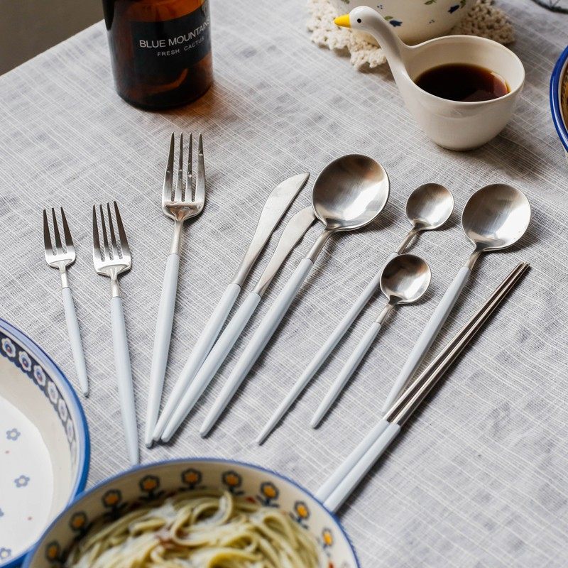 欧式 葡萄牙304不锈钢 西餐刀叉勺子三件套 长柄勺筷套装牛排餐具