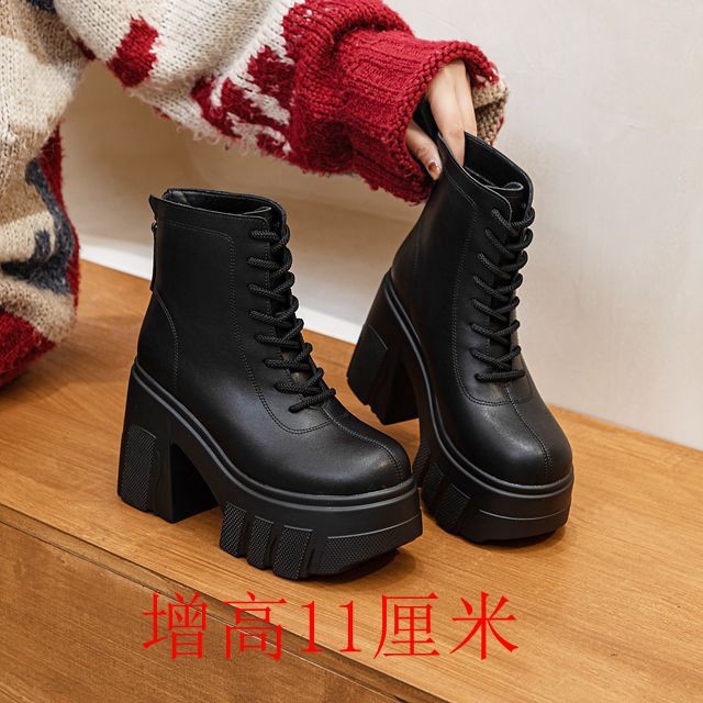日式良品松糕厚底超高跟马丁靴小个子公主新款瘦瘦靴粗高跟增高靴