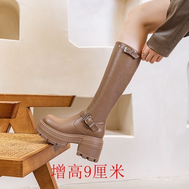 日式良品秋冬超高跟松糕厚底超轻长筒复古骑士靴瘦瘦显腿长百搭机