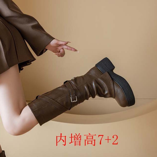 日式良品骑士靴松糕厚底内增高显瘦显腿长高筒小个子公主瘦瘦靴新