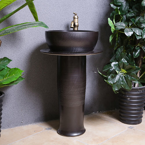 户外阳台陶瓷立柱式台柱工业脸盆