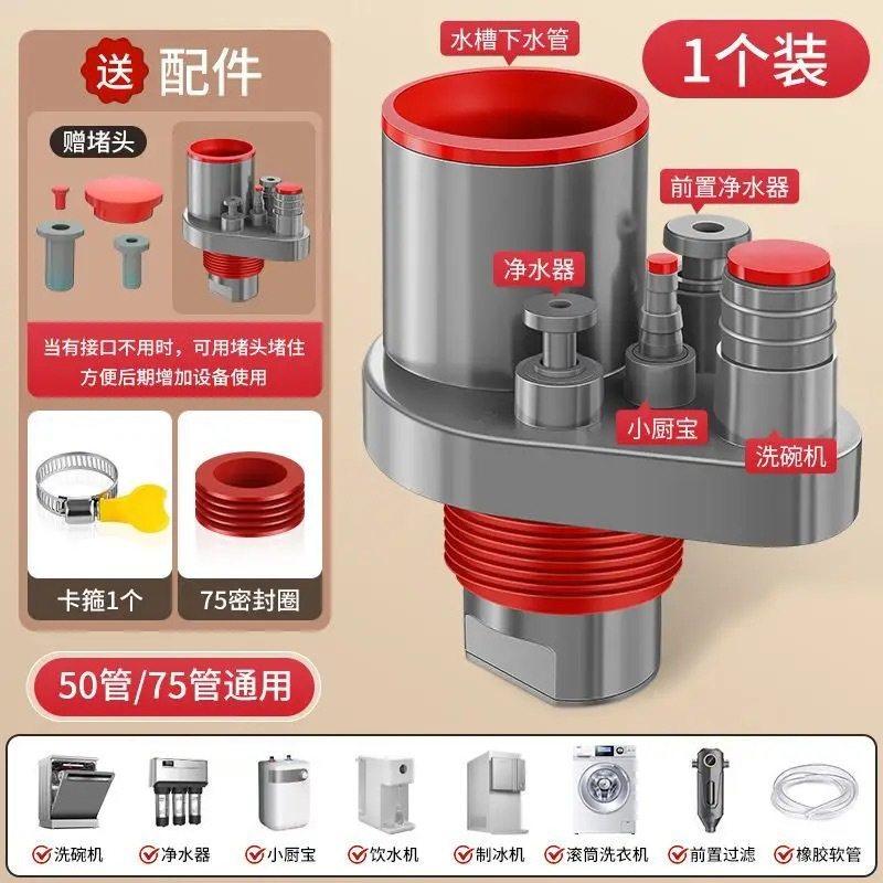 德国厨房下水管洗菜盆洗碗池水槽五通净水器排水管道防返臭分水器,家装主材,下水器,淘宝优惠券,粉丝福利购,淘宝优惠卷
