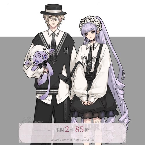 pinksavior【暗夜马戏】黑白经典配色显瘦背带裙衬衫长裤休闲