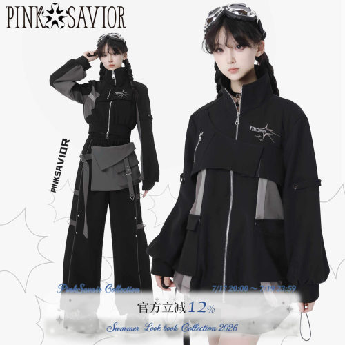 pinksavior【全息巡航】工装设计黑灰垂感抗皱秋冬外套长裤套装